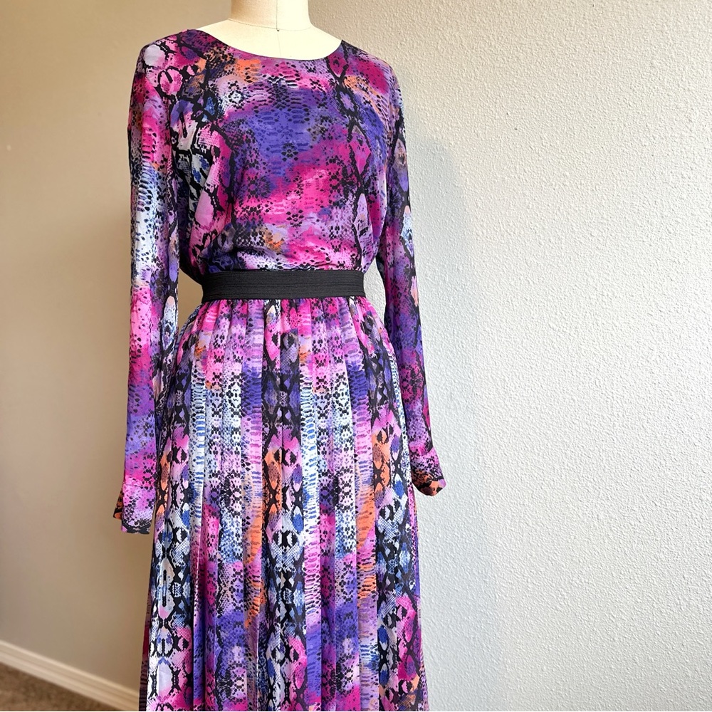 Bar III, Purple, Blue and Pink Snakeskin Pattern Pleaded Skirt